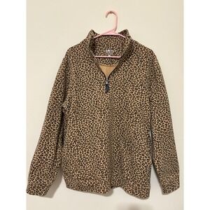 Charles River Apparel Leopard Print Quarter Zip Pullover Sweatshirt Womens Med